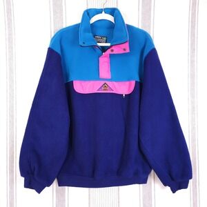 VTG Quarter Zip Aesse Fleece Pullover Mens Medium Colorblock Ski Italy 80s Neon